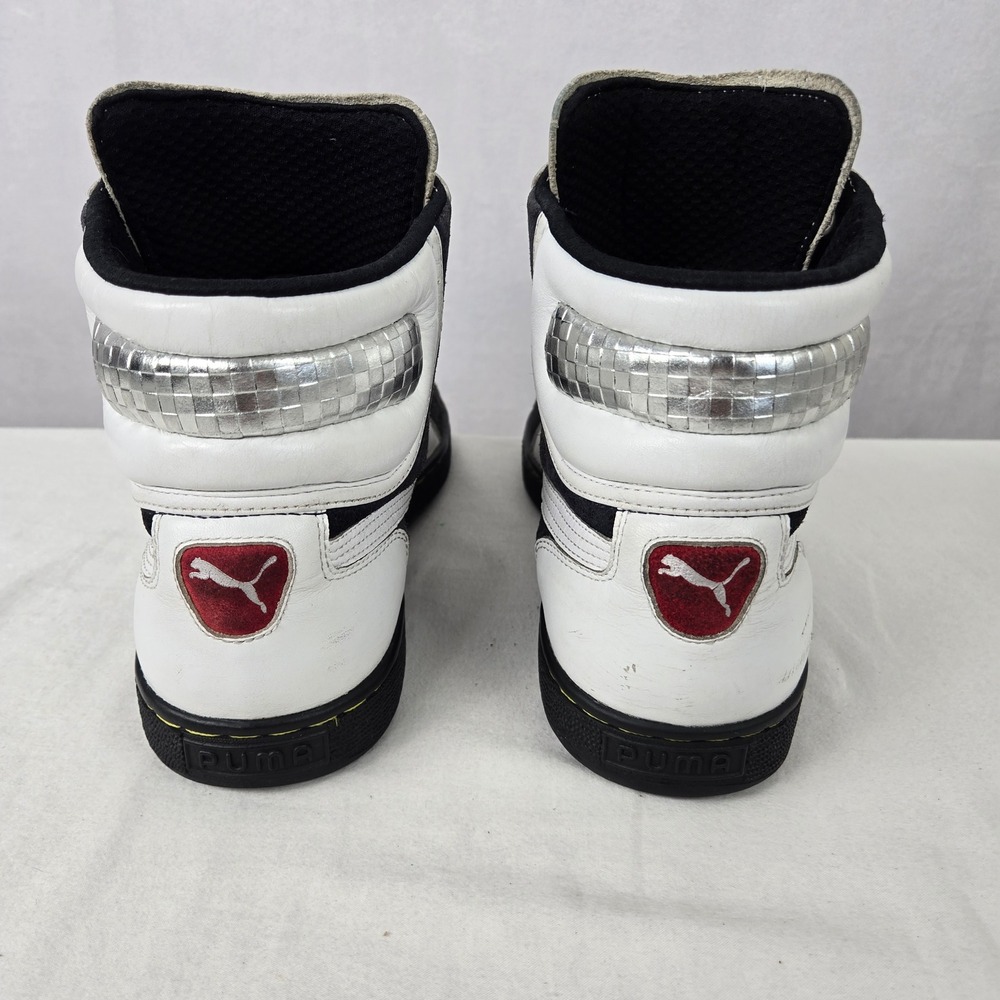 Puma Black and White High-Top Sneakers with Neon Yellow Eyelets - Picture 6 of 8